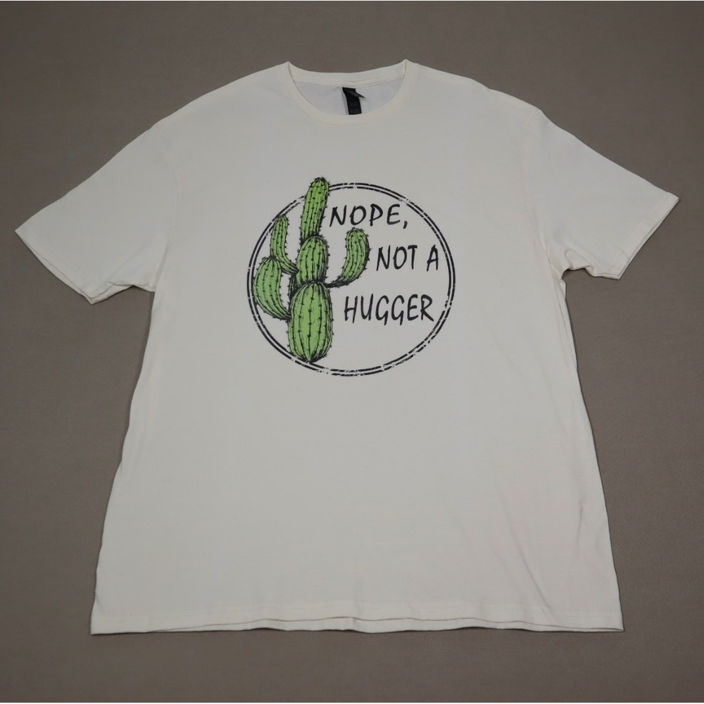 Women's Nope Not A Hugger Graphic Tee - Beige - Size XL